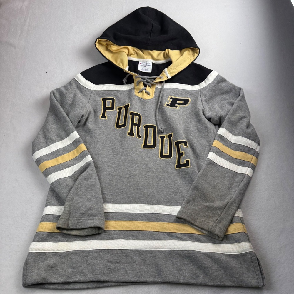 Champion Purdue University‎ Boilers Hockey Jersey Lace Up Hoodie Grey M